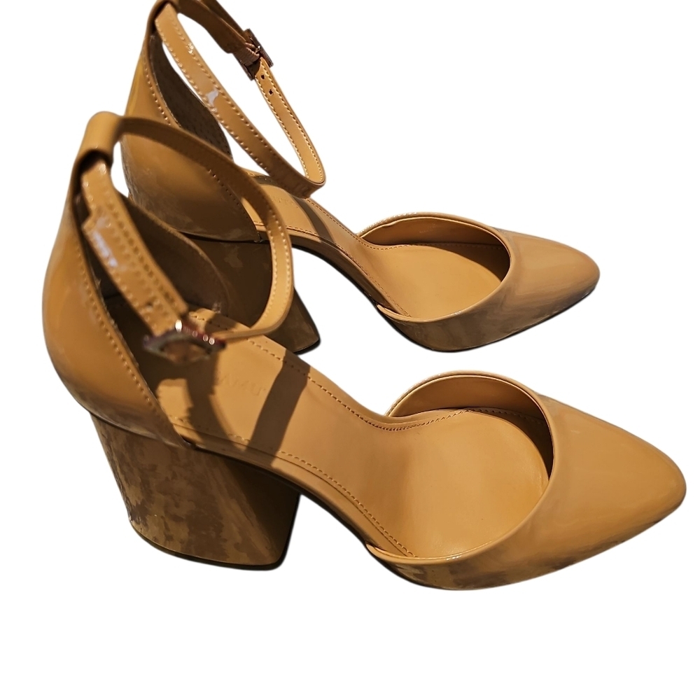 Vince Camuto Womens Addilenz Block Heel Ankle Pump Nude Tan Patent Leather Sz 9 - Picture 5 of 9